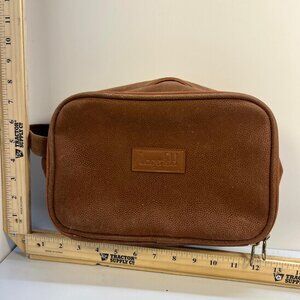 Lagerfeld Brown Leather Toiletry Bag Men's Travel Dopp Kit Zip Pouch Vintage